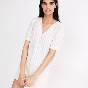 Madewell Striped Linen-Blend Button Front Top